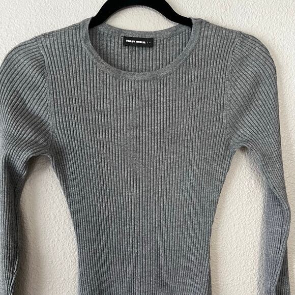 Tally Weijl Grey Ribbed Long Sleeve Fit Flare Crew Neck Womens Sweater Dress L - Picture 2 of 9